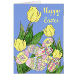 Cartão tulipa e ovos da páscoa