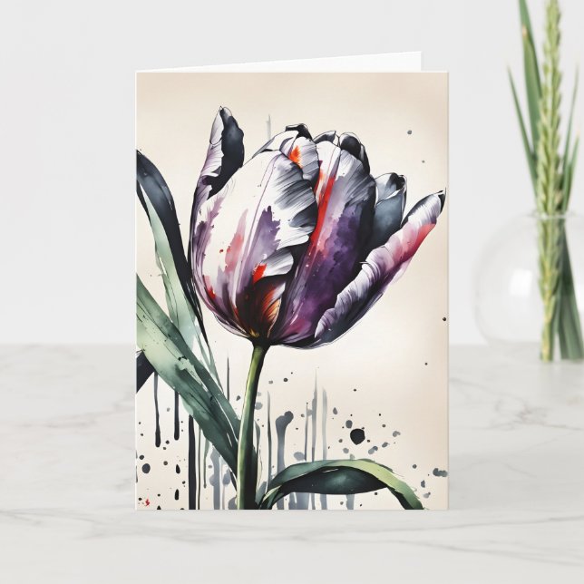 Cartão Tulipa - Flores de aquarela (Frente)