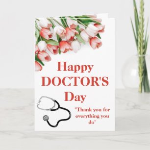 Cartão Tulipa Rosa Elegante Feliz Dia do Médico