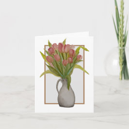 Cartão Tulipa rosa em uma placa de saudação/nota Vase
