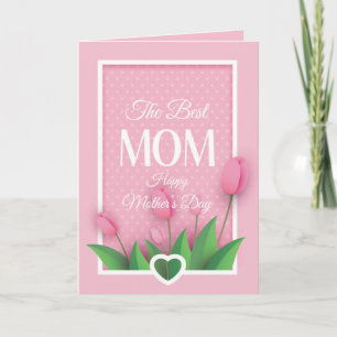 Cartão Tulipa Rosa Fofa e Corações Brancos Dia das Mães