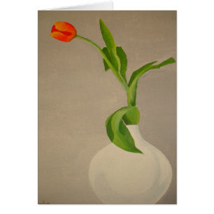 Cartão Tulipa Vermelha solteiro Num Vaso Branco