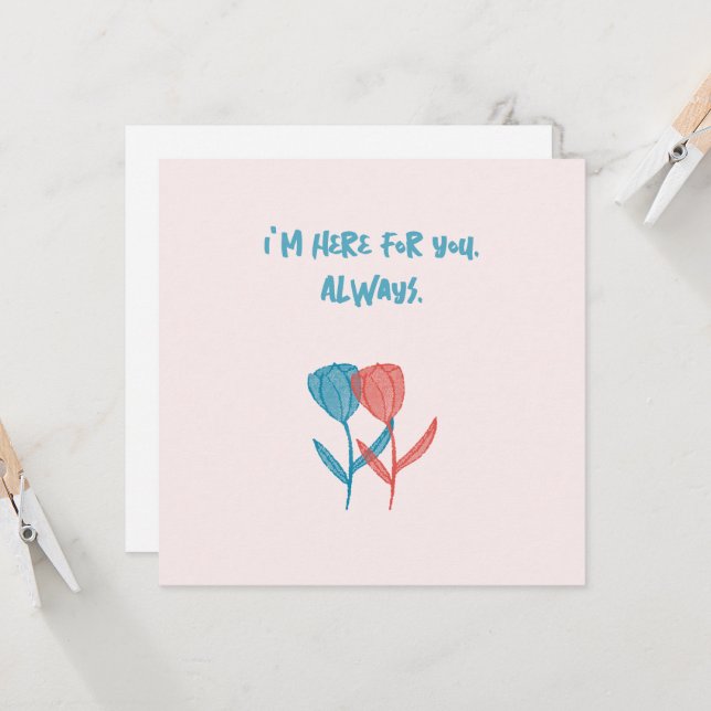 Cartão Tulipas azuis e rosa, desenhadas à mão, inspiradas (Frente/Verso In Situ)