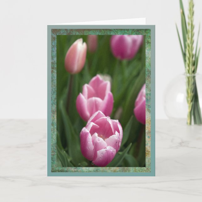 Cartão Tulipas cor-de-rosa com colírio (Frente)