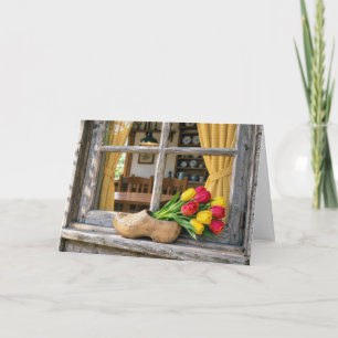 Cartão Tulipas de Aniversário numa Sapatilha de Madeira H