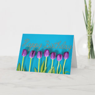 Cartão tulipas de aniversário roxas