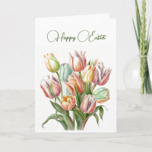 Cartão Tulipas de Aquarela Pastel Felz pascoa de Pastel