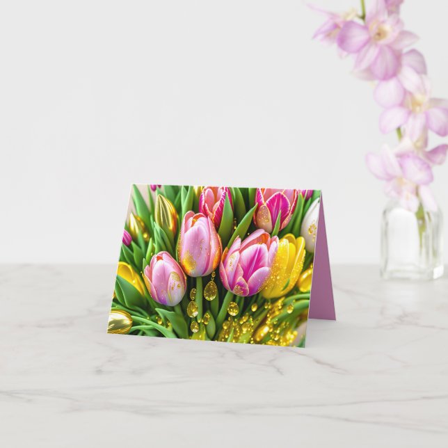 Cartão Tulipas elementares com acentos de ouro, Páscoa (Orquídea)