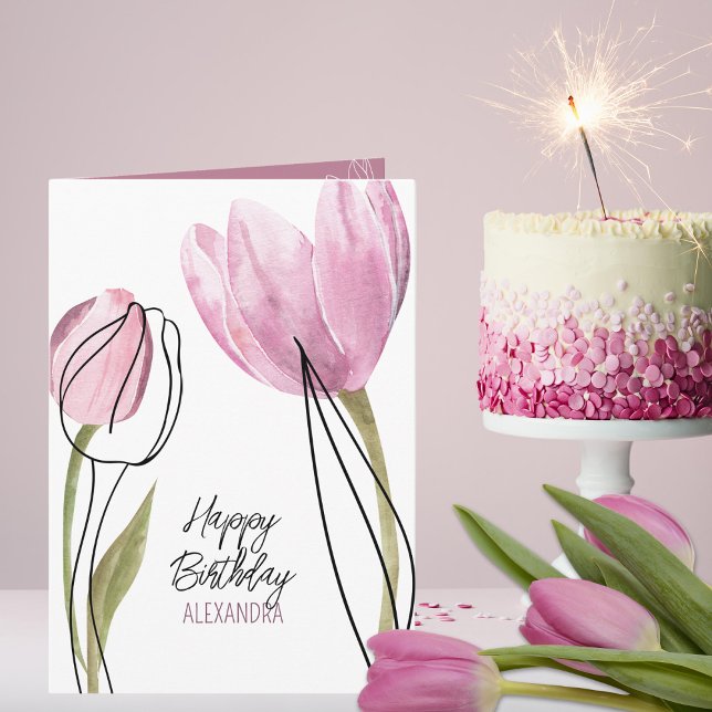 Cartão Tulipas Feliz Aniversário Texto Personalizado A Qu (Easily customize this pretty card for any occasion by clicking "Personalize this Template.")