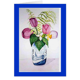 Cartão "Tulipas no vaso de Delft "