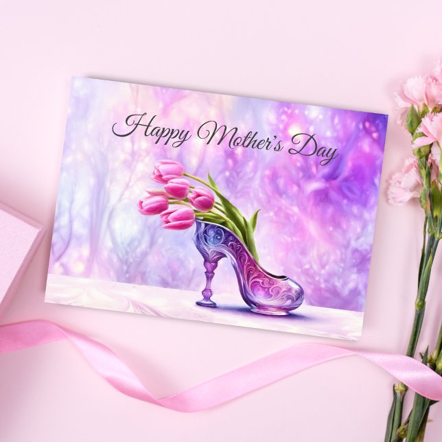Cartão Tulipas Rosa-Dia de as mães Feliz Em Vidraças (A beautiful Mother's Day card to make your Mom feel like a Princess! )