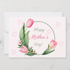 Cartão Tulipas Rosa Elegantes Dia das Mães Feliz