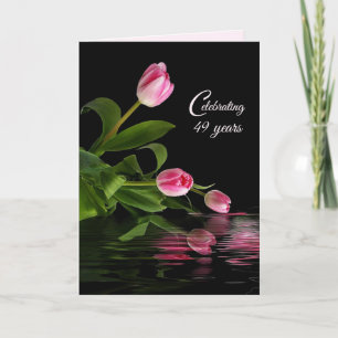 Cartão Tulipas Rosa no 49º Aniversário na Água