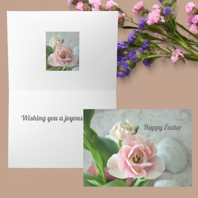 Cartão Tulipas Rosa Pastel Páscoa Personalizável (-Beautifully ideal for Easter, Mother's Day and Springtime Birthdays )