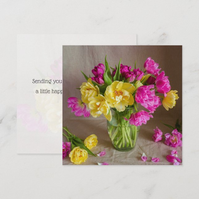 Cartão Tulipas vibrantes de primavera, saudação (Frente/Verso)