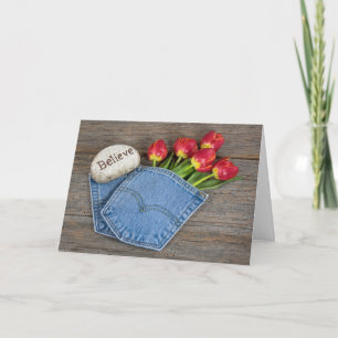 Cartão Tulips in blue jean pocket