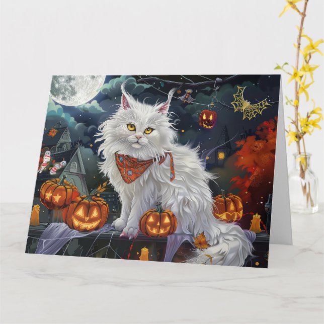 Cartão Turco Angora Cat Halloween Spooky (Flor Amarela)
