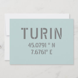 Cartão Turim Itália Latitude e coordenadas de longitude