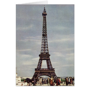Cartão Turistas Antigos Viajaram na Torre Eiffel de Paris