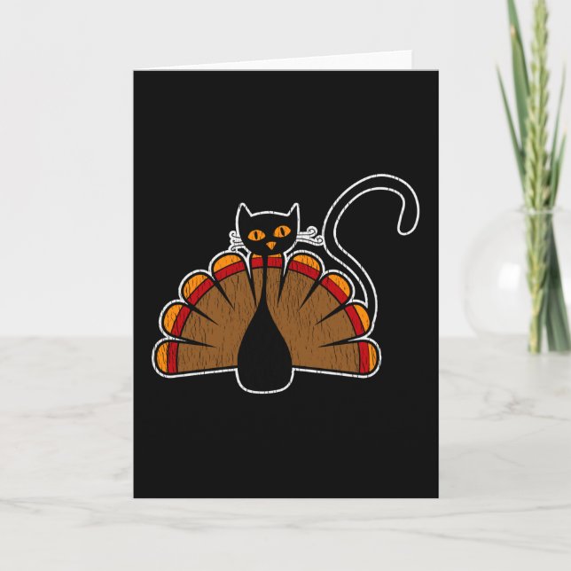 Cartão Turkey Cat Lover Thanksgiving Family Kids Kitty (Frente)