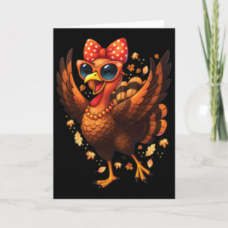 Cartão Turkey Dancing Turkey Day Womens Fall Cute Bow Tha