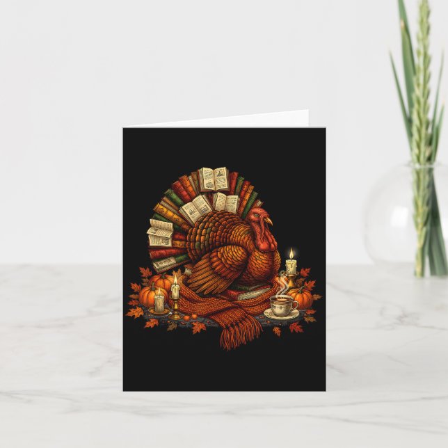 Cartão Turkey Reading Books Fall Season Thanksgiving Teac (Frente)