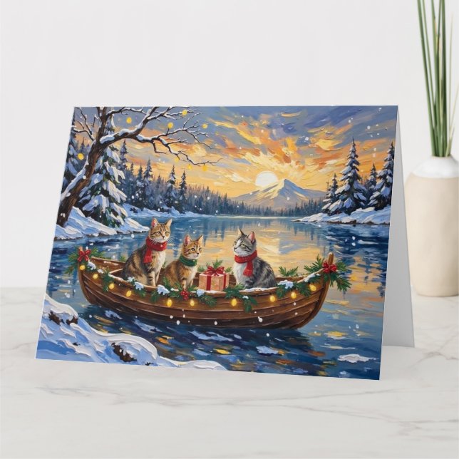Cartão Turkish Angora Cat Christmas Boat Holiday (Frente)
