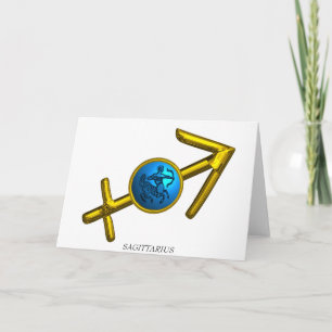 Cartão Turquesa Azul SAGITTARIUS.Aniversário Zodíaco Dour