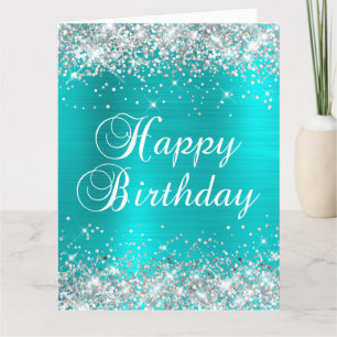 Cartão Turquesa Azul Silver Turquesa Grande Feliz Anivers