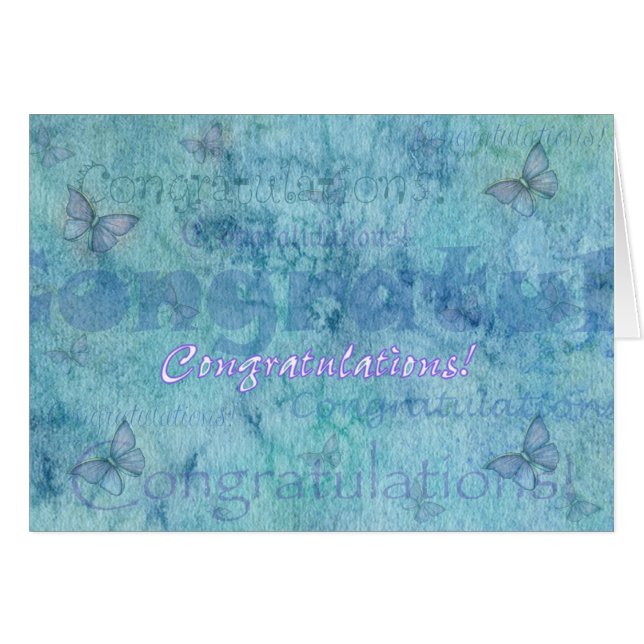 Cartão Turquesa da placa de parabéns com borboletas (Frente Horizontal)