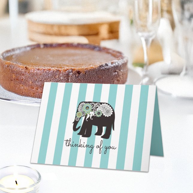 Cartão Turquesa Stripe Paisley Elephant Pensando em você (Criador carregado)