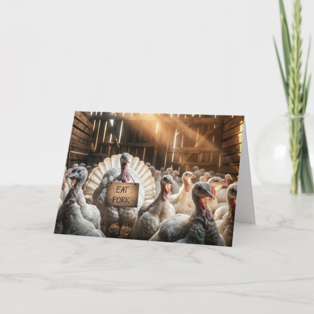 Cartão Turquia de Ação de Graças com Sinal Engraçado (Frente)