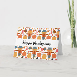Cartão Turquia e Espantalho Padrão de Ação de Graças