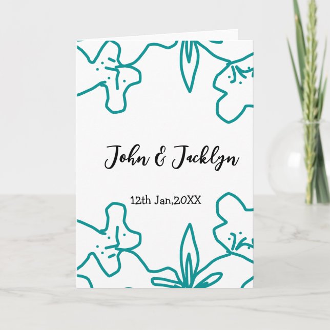 Cartão Turquoise blue wedding couple name date flstylish  (Frente)