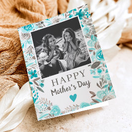 Cartão Turquoise Foto de poema de aquarela floral Dia da 