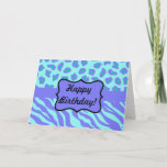 Cartão Turquoise & Lavender Zebra & Cheetah Customized<br><div class="desc">Customize your greeting with this card of colorful zebra stripes and cheetah skins. Say Happy Birthday! Wild animal skins for graphic design is one of the hottest art and design trends, and is extremely popular from fashion to home decor. This sophisticated periwinkle lavender and turquoise blue zebra and cheetah print...</div>