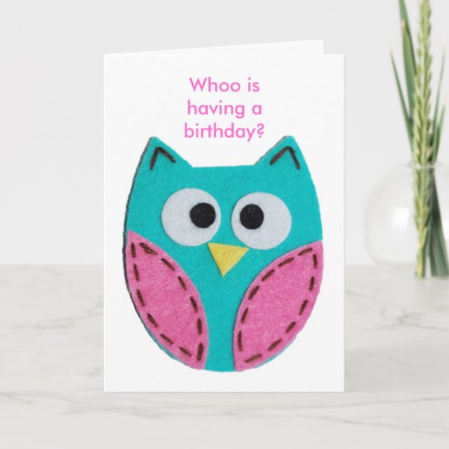 Cartão turquoise-owl, Whoo is having a birthday? (Frente)