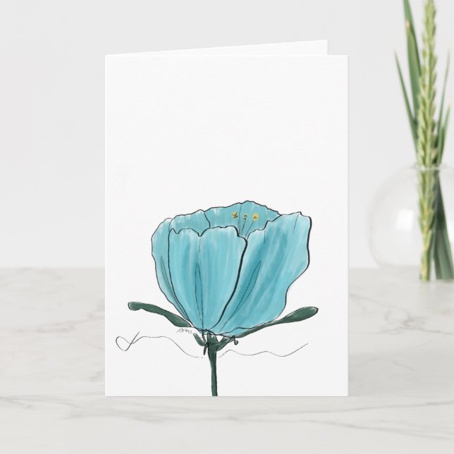 Cartão Turquoise Watercolor Flower Card (Frente)