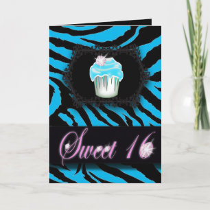 Cartão Turquoise Zebra print Sweet 16