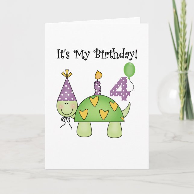 Cartão Turtle 4th Birthday Camisetas e presentes (Frente)