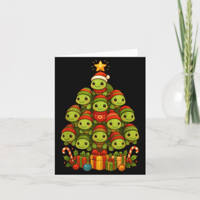 Cartão Turtle Christmas Tree Funny Turtle Xmas  (Frente)