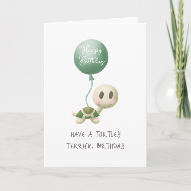 Cartão Turtle Funny Punny Turtley Terrific Birday (Frente)