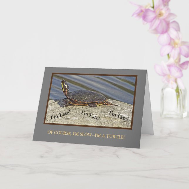 CARTÃO TURTLE ON ROCK/BELATED BIRTHDAY CARD/CUSTOMIZABLE (Orquídea)