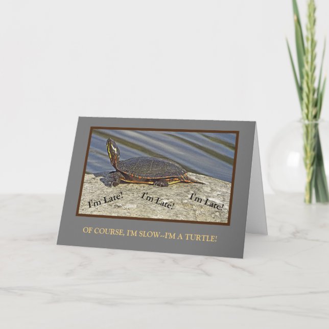 CARTÃO TURTLE ON ROCK/BELATED BIRTHDAY CARD/CUSTOMIZABLE (Frente)