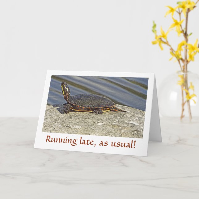 CARTÃO TURTLE ON ROCK/BELATED BIRTHDAY CARD/CUSTOMIZABLE (Flor Amarela)