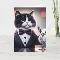 Tuxedo Birthday Cat Com Martini Coctail