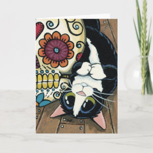 Cartão Tuxedo Cat and Sugar Skull Painting