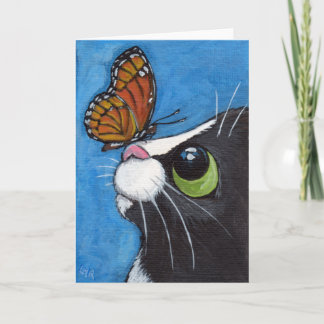 Cartão Tuxedo Cat and Viceroy Butterfly