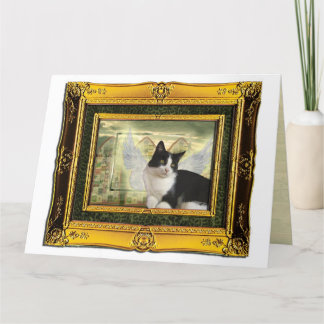 Cartão Tuxedo Cat Angel Pet gold frame