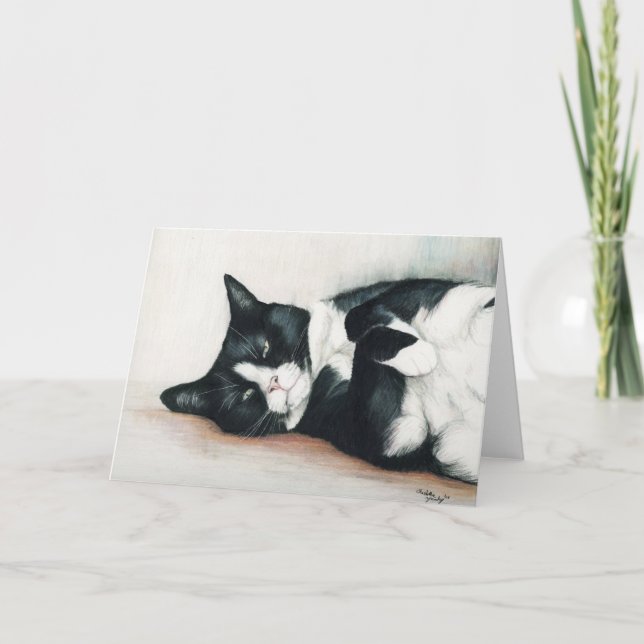 Cartão "Tuxedo Cat" Art Greeting Card (Frente)